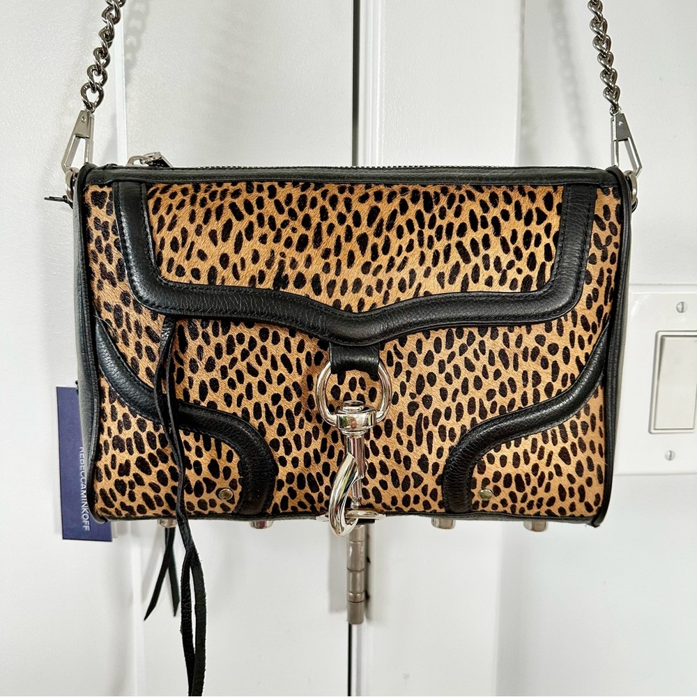 NEW Rebecca Minkoff Leopard Print Crossbody Bag with Black Trim